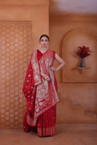 9778 Deep Red Jari Work Weaving Banarasi Soft Silk Saree