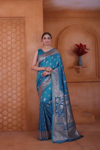 9778 Teal Blue Jari Work Weaving Banarasi Soft Silk Saree