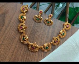 South Indian Gold Plated Saree Choker Necklace Set