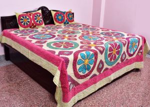 Designer Embroidered Cotton Double Bed Sheet