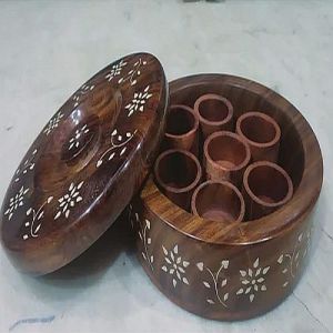 7 Container Round Wooden Spice Box