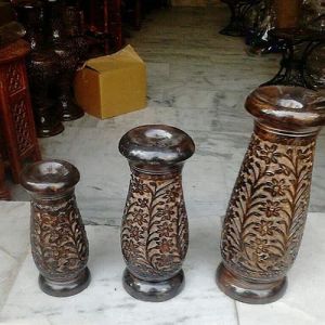 Hand Carved Polished Wooden Flower POT