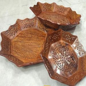 Handmade Wooden Round Tray Set
