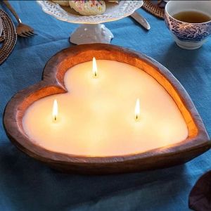 Heart Shape Wooden Candle Bowl
