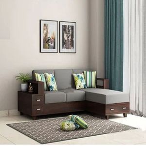 L Shape Wooden Sofa Set