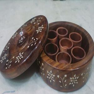 Round Wooden Spice Box
