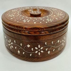 Round Wooden Spice Box