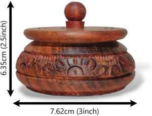 Round Carved Wooden Kumkum Box