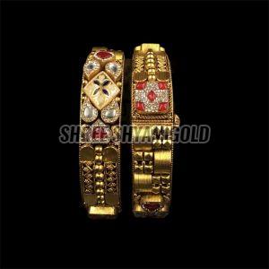 Traditional Indian 22k Real Gold Kundan Bangle Set