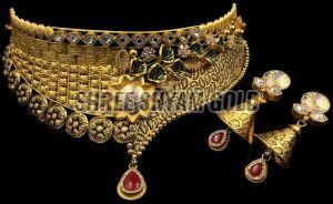 Designer Gold Necklace Set with Earrings