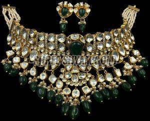 Designer Green And White Diamond Necklace Set