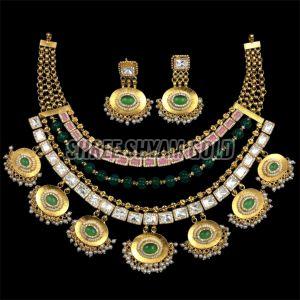 Designer Heritage Kundan Floral Motif Gold Necklace Set