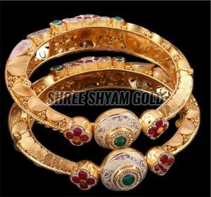 Real Gold Floral Kundan Meenakari Bangles