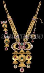 Elegant Designer Rajwadi Gold Long Necklace Set