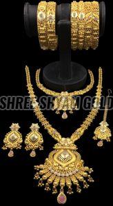 Ethnic Bridal Gold Earrings Bangle Necklace Set