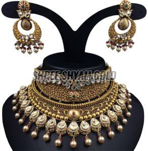 Exclusive 22k Real Gold Kundan Antique Choker Set