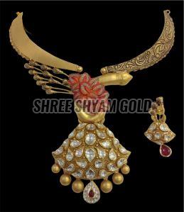 Handcrafted Peacock Motif Bridal Gold Necklace Set
