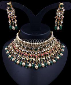 Heavy Pearl Kundan Gold Choker Necklace Set