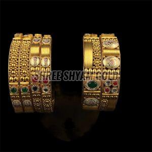 Traditional Stone Studded Gold Bangle Set