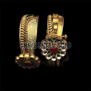 Real Gold Floral Kundan Meenakari Bangles