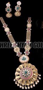 Handcrafted Designer Long Gold Necklace Set