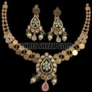Traditional Temple Motif  Pearl Drops Gold Necklace Set
