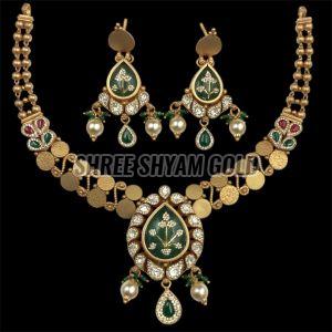 Traditional Temple Motif  Pearl Drops Gold Necklace Set