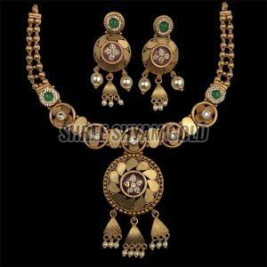 Traditional Temple Motif  Pearl Drops Gold Necklace Set