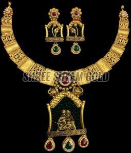 Radha Krishna Love Temple Gold Necklace Set