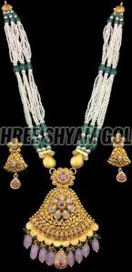 Rajwadi Kundan Gold Long Necklace Set