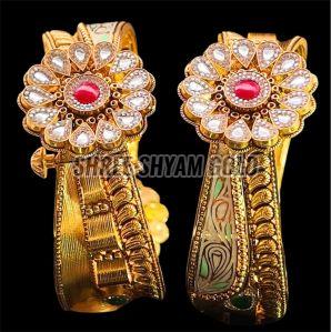 Real Gold Floral Kundan Meenakari Bangles