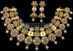 Royal Antique Multicolor Stone Embellished Gold Necklace Set