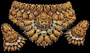 Royal Lakshmi Goddess Antique Gold Temple Necklace Set