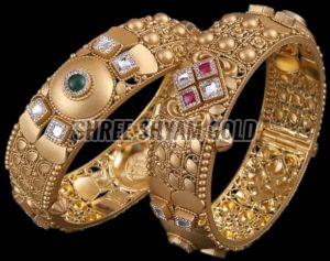 Traditional Antique Gold Kundan Bangle Set