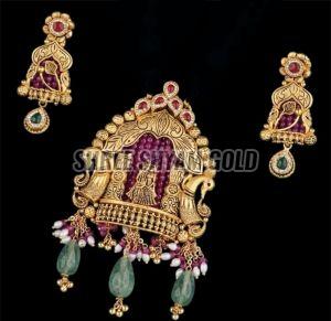 Traditional Meenakari Gold Pendant Earring Set