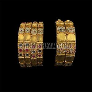 Traditional Stone Studded Gold Bangle Set