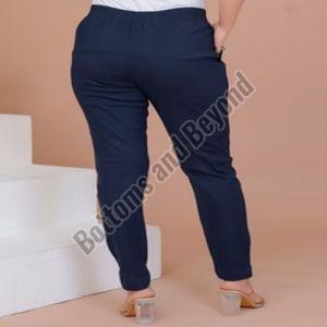 Ladies Navy Blue Cotton Lycra Pant