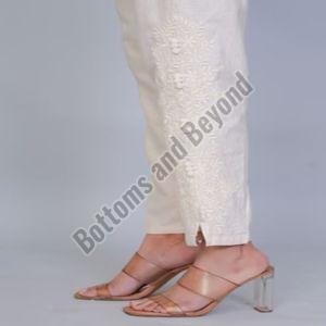 Ladies Off White Kashmiri Embroidery Pant