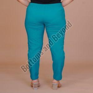 Ladies Blue Cotton Lycra Pant