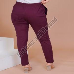 Ladies Wine Cotton Lycra Pant