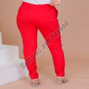 Ladies Red Cotton Lycra Pant