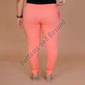 Ladies Peach Cotton Lycra Pant