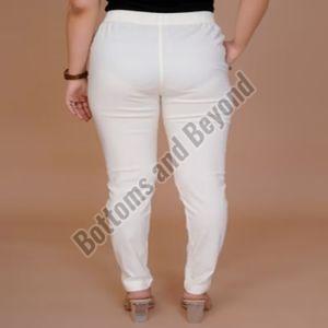 Ladies White Cotton Lycra Pant