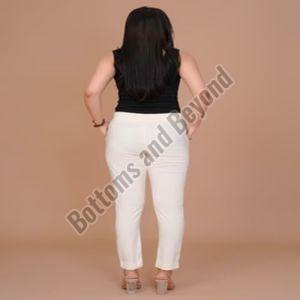 Ladies Cream Cotton Lycra Pant