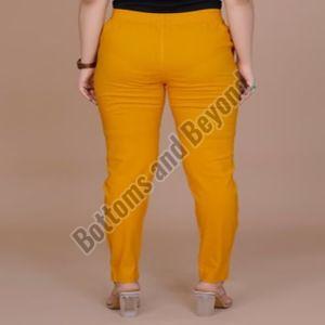 Ladies Mustard Cotton Lycra Pant