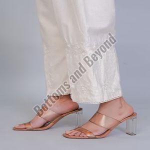 Ladies Beige Embroidery Wide Leg Pant