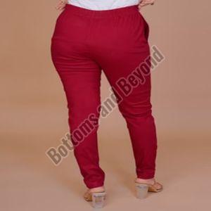 Ladies Dark Red Cotton Lycra Pant
