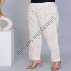 Ladies Beige Cotton Chikan Pant
