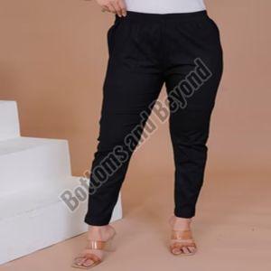 Ladies Black Cotton Lycra Pant