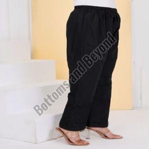 Ladies Black Embroidery Wide Leg Pant